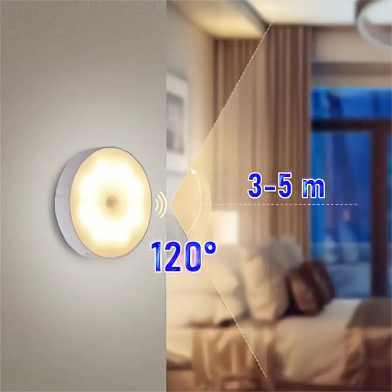 Luz de sensor de movimento LED USB NightLights Lâmpada recarregável para iluminação de quarto escada corredor armário