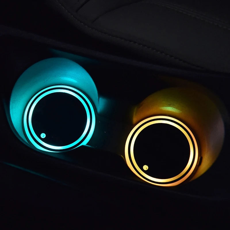 Porta-copos luminosos LED para carro, carregamento USB, 7 CORES DIFERENTES