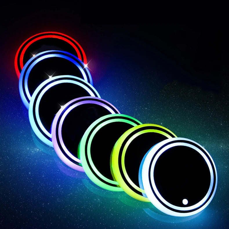 Porta-copos luminosos LED para carro, carregamento USB, 7 CORES DIFERENTES